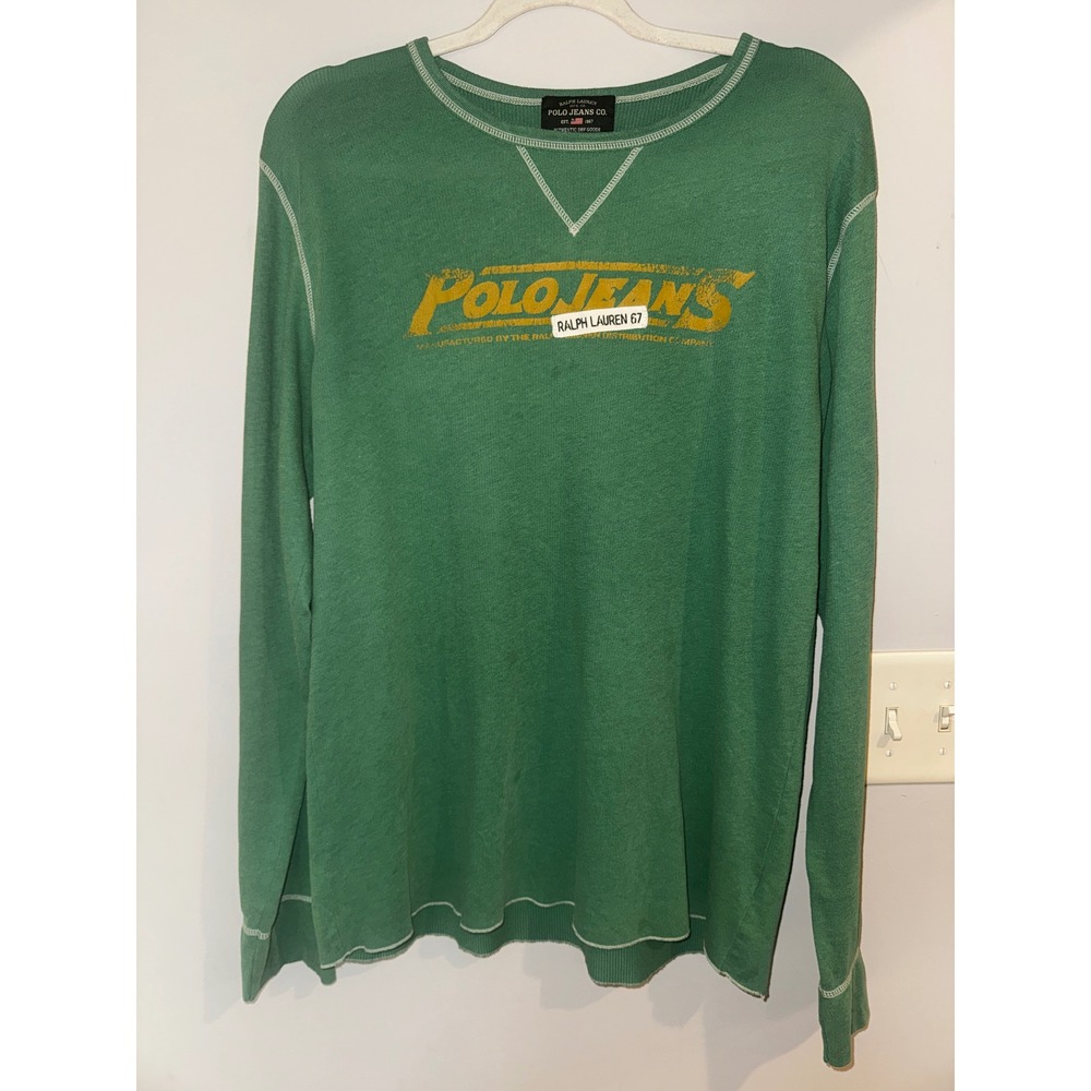 Y2K 90s Polo Jeans Co Ralph Lauren Mens Large Green Thermal Waffle Knit Shirt
